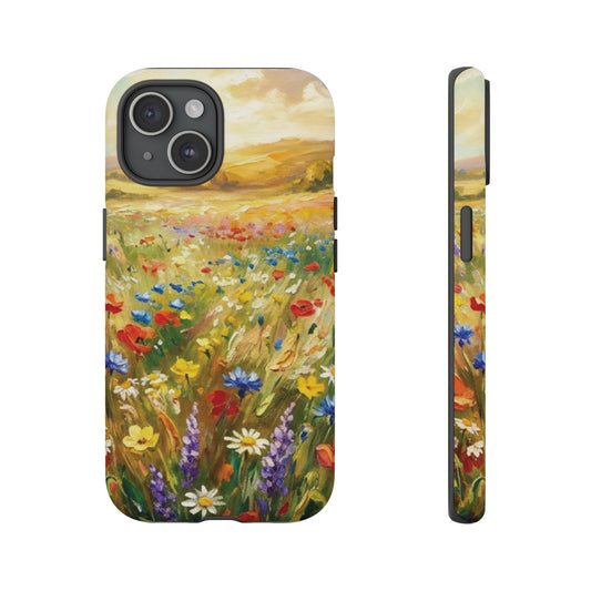 Floral Meadow Tough Phone Case — Painted Wildflower Field Protective Cover